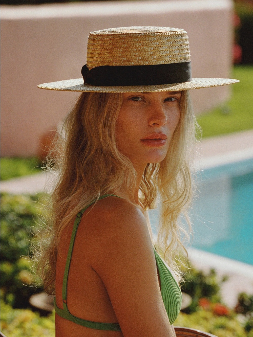 Lack Of Color Natural Straw Hat with Black Bow